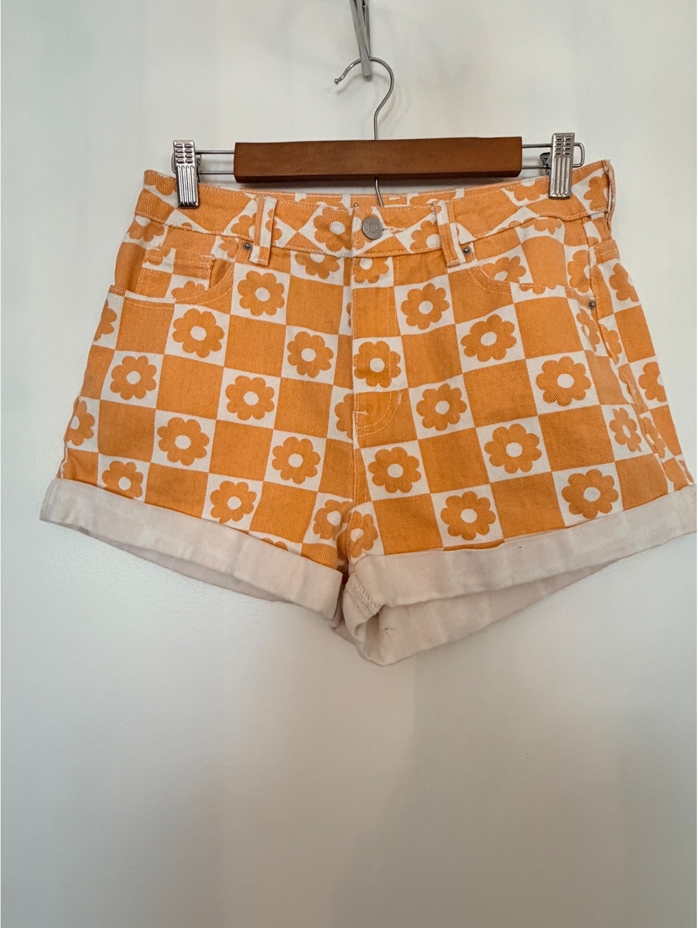 PacSun Daisy Checkerboard Denim Shorts Size 28 Retro Y2K Floral